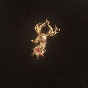 Vintage Goldtone & Rhinestones Reindeer Brooch